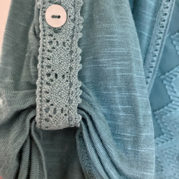 Anthropologie Meadow Rue Embroidered Teal Blue Long Sleeve Top XL - Picture 4 of 6